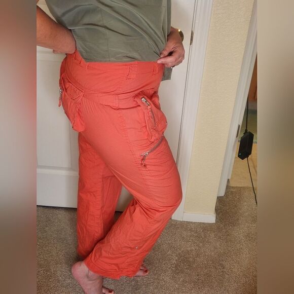 Lulu-B 10 Coral Red Full Length Roll Up Zipper Cargo Women’s Pants - Picture 5 of 14